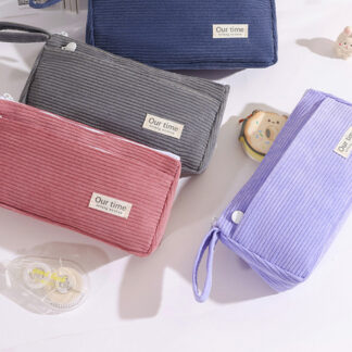 Angoo Our Time Corduroy Double-Layer Pencil Pouch Handheld Pen Bag